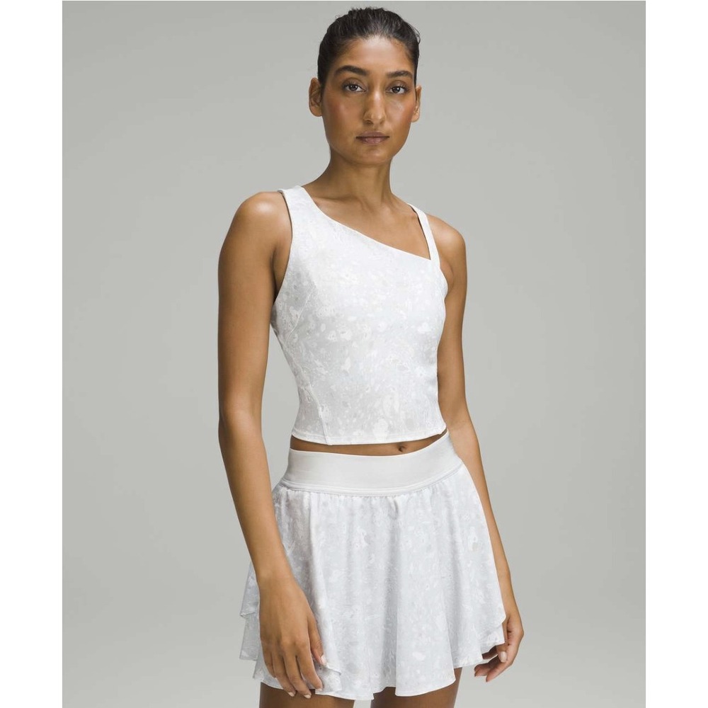 Lululemon Everlux Asymmetrical Tennis Tank Top Terrazzo Marble Silver Ice Sz 2